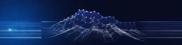 Abstract background grid polygonal  wireframe graph and lines on dark blue. Technology graph concept in virtual space. Banner for business, science and technology. Big Data.