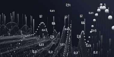 Noktalı ve verili çizgilerden kablo beyaz ızgara sallayan soyut arkaplan. Teknoloji konsept veri şebekesi. İş, bilim ve teknoloji veri analizleri için afiş. Büyük Veri.