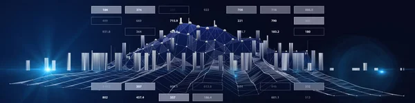 Abstract background grid polygonal wireframe graph and data on dark blue. Technology graph concept in virtual space. Banner for business, science and technology. Big Data.