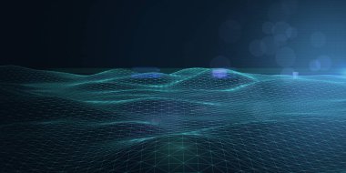 Soyut teknoloji geçmişi. Sanal karanlıkta geleceğin üçgen teknolojisi. Küresel yazılım ağı bilgisayar teknolojisi. Bilim, teknoloji ve bilgisayar kavramı.