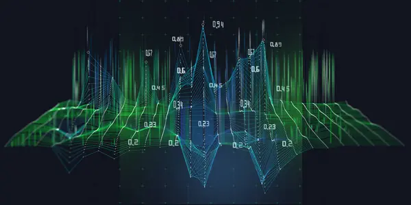 Abstrakter Hintergrund Wellenförmiger Farbgraph Netz Aus Kreisen Und Datenlinien Auf — Stockfoto