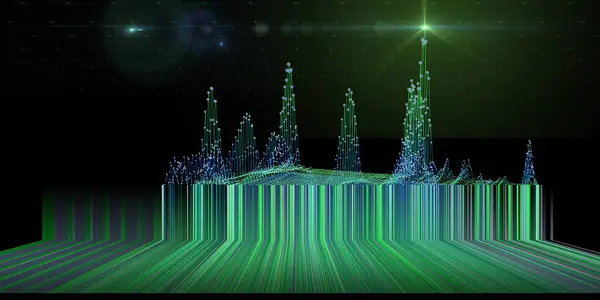 抽象的な背景色グラフ 暗闇の円および騒々しいラインからのワイヤーフレーム テクノロジー ワイヤーフレーム概念 仮想データ分析 ビジネス 技術データ分析のためのバナー ビッグデータ — ストック写真