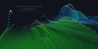 Soyut arkaplan dalgaları poli ızgarasındaki nokta ve çizgilerden renk grafikleri. Sanal uzayda teknoloji teli sarmal konsepti. Büyük Data. İş, bilim ve teknoloji veri analizleri için pankart.  
