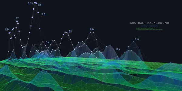 抽象的な背景色グラフ 暗闇の円および騒々しいラインからのワイヤーフレーム テクノロジー ワイヤーフレーム概念 仮想データ分析 ビジネス 技術データ分析のためのバナー ビッグデータ — ストックベクタ