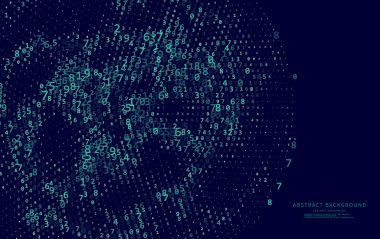 Sayılardan soyut arkaplan. Programlama ya da hacker konsepti. Baner bilgisayar, bilim ve ağ. Vektör illüstrasyonu.