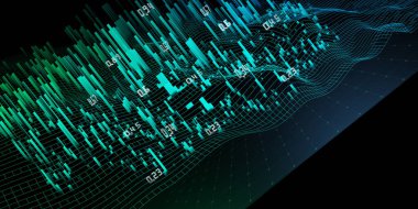 Karanlık hakkında bulanık çizgiler içeren soyut arkaplan renk grafikli dalga ızgarası. Teknoloji kavramı sanal nokta verisi. İş, bilim ve teknoloji veri analizleri için afiş. Büyük Veri.