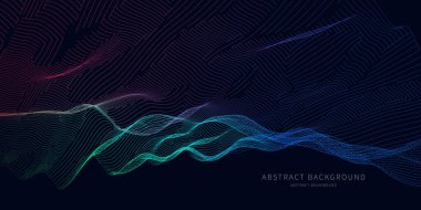 Karanlıkta soyut arkaplan dalgalı renk ızgarası. Teknoloji konsepti analitik veriler. İş, bilim ve teknoloji veri analizleri için afiş. Büyük Data. Vektör illüstrasyonu.