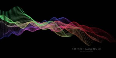 Karanlıkta soyut arkaplan dalgalı akış noktaları. Teknoloji konsepti analitik veriler. İş, bilim ve teknoloji veri analizleri için afiş. Büyük Data. Vektör illüstrasyonu.