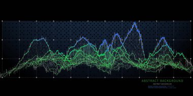Eğriler üzerindeki noktalardan soyut arkaplan renk grafiği. Teknoloji konsepti sanal nokta verisi. İş, bilim ve teknoloji veri analizleri için afiş. Büyük Veri.