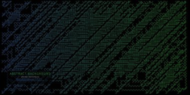 Kaotik çizgilerden ve karelerden soyut arkaplan renk gradyanı şebekesi. Gelecekçi vektör illüstrasyonu.