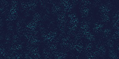 Mavi üzerindeki kaotik boyut noktalarından soyut bir arkaplan. Doku efektli noktalı bir kavram. İş, bilim ve teknoloji veri analizleri için pankart.