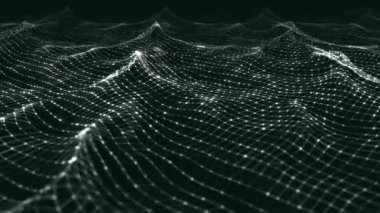 3 boyutlu görüntüleme şebekesi su dalgaları. Dijital veri okyanusunun kablo çerçevesi dalgaları. Soyut geleceksel arkaplan.