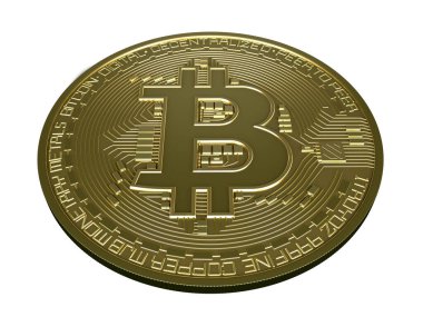 Bitcoin altın sikkeler gerçekçi 3 boyutlu olarak izole edilmiş. Bitcoin fiyatı yükseliyor, kripto para birimi, takas ve engelleme zinciri kavramı.
