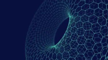Mavi üzerinde ızgara ile soyut fütüristik altı köşeli torus şekli. Teknoloji ve bilim kavramı.