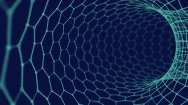 Mavi üzerine tünel altıgeninde soyut fütüristik sinek. Siber uzayda teknoloji konsept yapı verileri. Büyük veri bilimi.