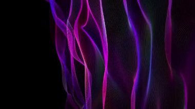 Karanlıktaki parçacıklardan gelecek arkaplan dalgası renk çizgileri. Dijital teknoloji konsepti dalgalı renk çizgileri. Büyük veri.