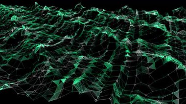 Fütürist arka plan teknolojisi siber uzayda soyut şebekeyi hareket ettiriyor. Dijital konsept veriyi dönüştürüyor.