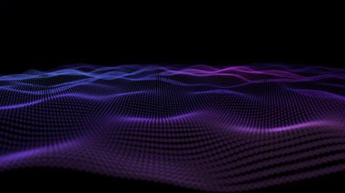 Küçük noktalı fonografik dalga hareketi. Dijital teknoloji konsepti. Renk parçacıkları ve DOF içeren soyut dalga. Büyük veri.