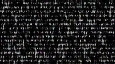 Dizi çoklu renk ve boyut noktalarıyla soyut arkaplan. Siyah üzerinde hareket eden beyaz parçacıklar. Satır döngüsündeki hareket renk noktaları.