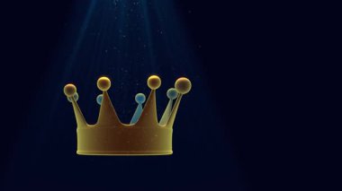 Tahtın soyut üç boyutlu çizimi karanlıkta döner. Cilt ışığını parçacıklarla aydınlatma altındaki geleceksel güç sembolünü kavra