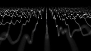 Yüzeydeki soyut dizi çizgileri dinamik dalga animasyonunda birbirine bağlı noktalar. Siber uzayda bağlantı noktası olan çizgilerin çerçevesi. Teknoloji konsepti.