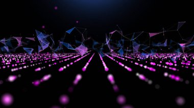 Geleceksel arkaplan şebekesi kuantum hesaplaması. Karanlık hakkında kırılan verilerle dolu satırlardaki noktalardan. Büyük veri. Dijital teknoloji konsepti araştırması siber uzayda bayt kaybetti. 