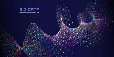 Karanlık siberuzaydaki renk çokgenlerinden soyut ızgara sarmallar. Geleceğe ait DNA şekli, noktaları birleştiren tel örgüsü.