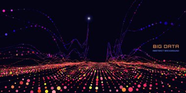 Noktaları birleştiren renk çizgileri olan soyut analitik arkaplan karanlık siber uzayda analiz eder. Kuantum kriptografi konsepti. İş, bilim ve teknoloji afişi. Veri tablosu Büyük veri.