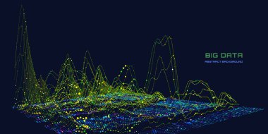Noktaları birleştiren renk çizgileri grafiği olan soyut analitik arkaplan karanlık siber uzayda analiz eder. Kuantum kriptografi konsepti. İş, bilim ve teknoloji afişi. Büyük veri.