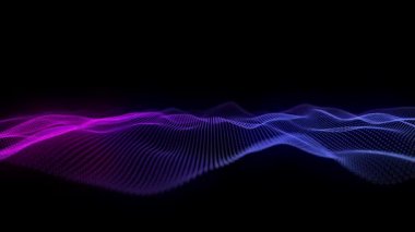 Dinamik dalga animasyonundaki noktalardan yüzeydeki soyut noktalar. Siber uzayda bağlantı noktası olan çizgilerin çerçevesi. Teknoloji konsepti.