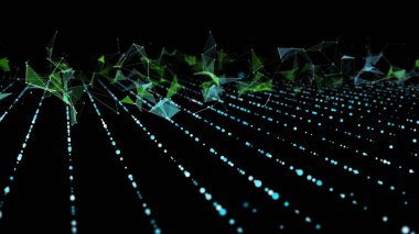 Geleceksel arkaplan şebekesi kuantum hesaplaması. Karanlık hakkında kırılan verilerle dolu satırlardaki noktalardan. Büyük veri. Dijital teknoloji konsepti araştırması siber uzayda bayt kaybetti. 