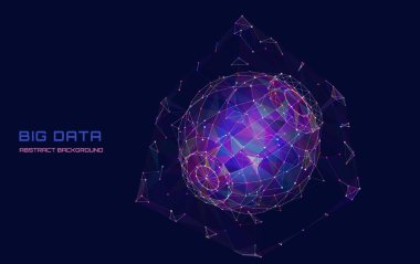 Sistem ağındaki veri küresindeki noktaları birleştiren üç boyutlu büyük veri küplerini özetle. Yapay zeka tasarımı. Kutulardan gelen engelleme zinciri.