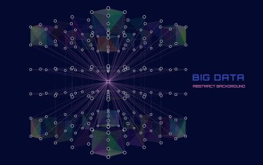 Sistem ağına bağlanan üç boyutlu büyük veri küplerini özetle. Karanlık arka planda kuantum hesaplama kavramı. Kutuların önündeki zincir. Yapay zeka tasarımı