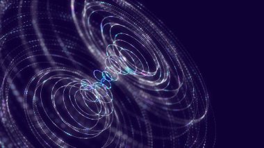 Izgara çizgilerine bağlanan renk noktalarından gelen soyut fütürist veri torusu. Teknoloji, analitik ve ağ için görselleştirme kavramı. Büyük Veri.