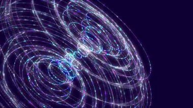 Izgara dairelerdeki renkli noktalardan gelen soyut fütüristik grafik parlayan çizgiler çiziyor. Büyük Data. Teknoloji, analitik ve ağ için görselleştirmeyi kavra.