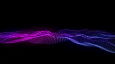 Dinamik dalga animasyonundaki noktalardan yüzeydeki soyut noktalar. Teknoloji konsepti. Siber uzayda bağlantı noktası olan çizgilerin çerçevesi.