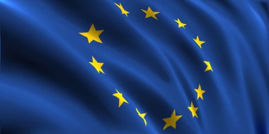 Avrupa Birliği bayrağı dalgası. AB mi? Vektör illüstrasyonu.