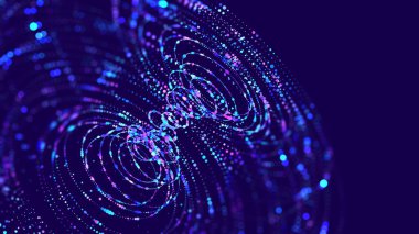 Çizgilerdeki renk noktalarından gelen soyut fütürist veri torusu. Teknoloji, analitik ve ağ için görselleştirme kavramı. Büyük Veri.