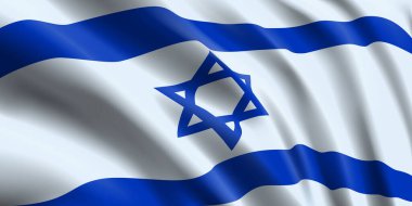 Ulusal İsrail bayrağı dalgalanıyor. Dalgalı İsrail bayrağı.