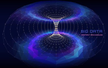 Karanlık arka planda soyut görselleştirme alanı. Bilimsel teknoloji kavramı, uzay torusundaki kuvvet çizgileri. Vektör İllüstrasyonu.