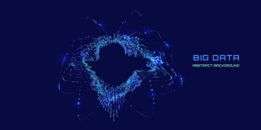 Karanlıktaki parçacıklardan gelen soyut fütürist dalgalar. Renk veri bazasından gelen ses hareketi. Ses dalgası ve ses arkaplanı. Radyal patlama veri çemberleri. Bilim, teknoloji ve yapay zeka için..