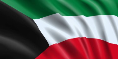 Ulusal bayrak kuveyt dalgalanıyor. Kuveyt 'in dalgalı 3D bayrağı. Yakın çekim..