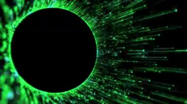 Radyal portaldaki çizgileri birbirine bağlayan renk parçacıklarından soyut fütüristik hareket. Ses dalgası ve ses arkaplanı. Bilim, teknoloji ve yapay zeka için..