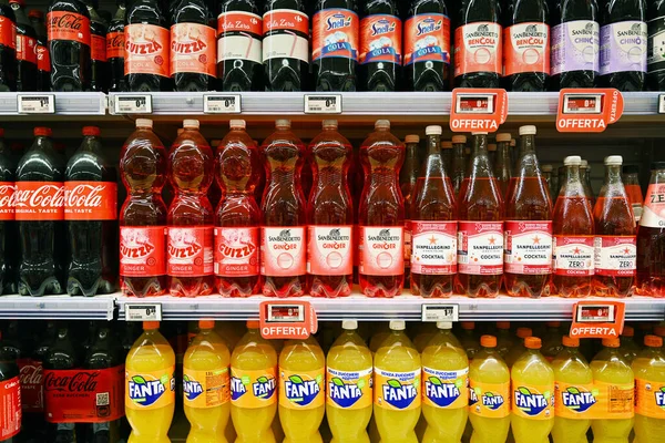 Bari Italy July 2023 Assortment Different Brands Non Alcoholic Soft — Stock Photo, Image