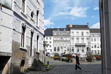 Place Saint Remacle, a cobbled square in the historical center of Stavelot a town in the Belgian Ardennes. clipart