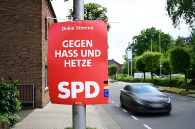 STRAELEN, GERMANY - 5 Haziran 2024: SPD Parti seçim afişi: 2024 Avrupa Parlamentosu seçimleri için 