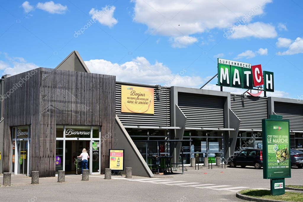 ACHENHEIM, FRANCE - MAY 2025: Branch of Match, a Belgian multinational chain of supermarkets owned by Louis Delhaize Group, will exit from food retail by selling activities in France to Carrefour.