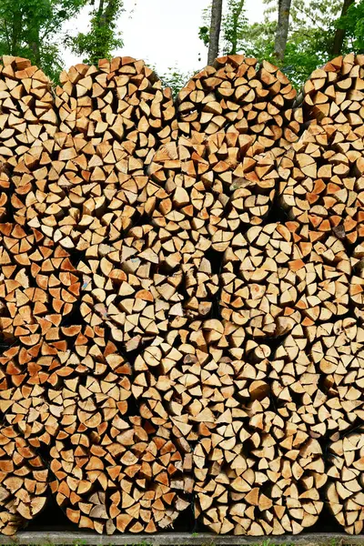 Doğal yakıt, Fransa 'da kurutulmuş yakacak odun yığını