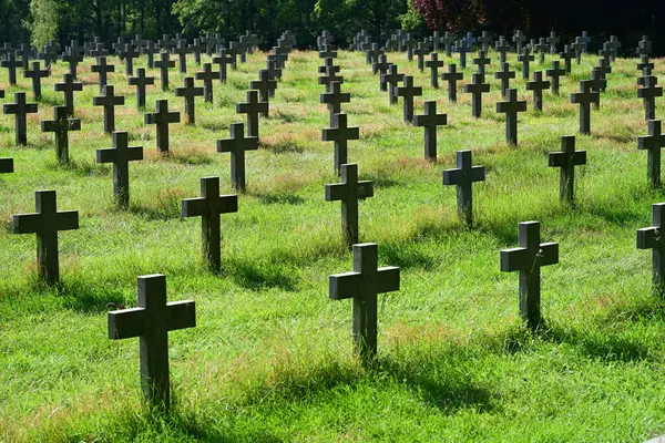 Ysselsteyn Alman savaş mezarlığı, Ysselsteyn, Hollanda 'daki mezar hatları. Görünürde isim ya da yazı yok