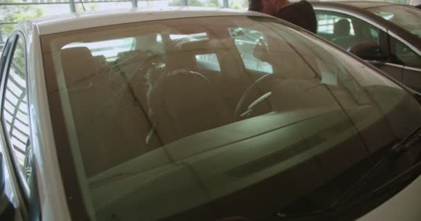Thief Unlocking Car Public Garage Entering — Stockvideo